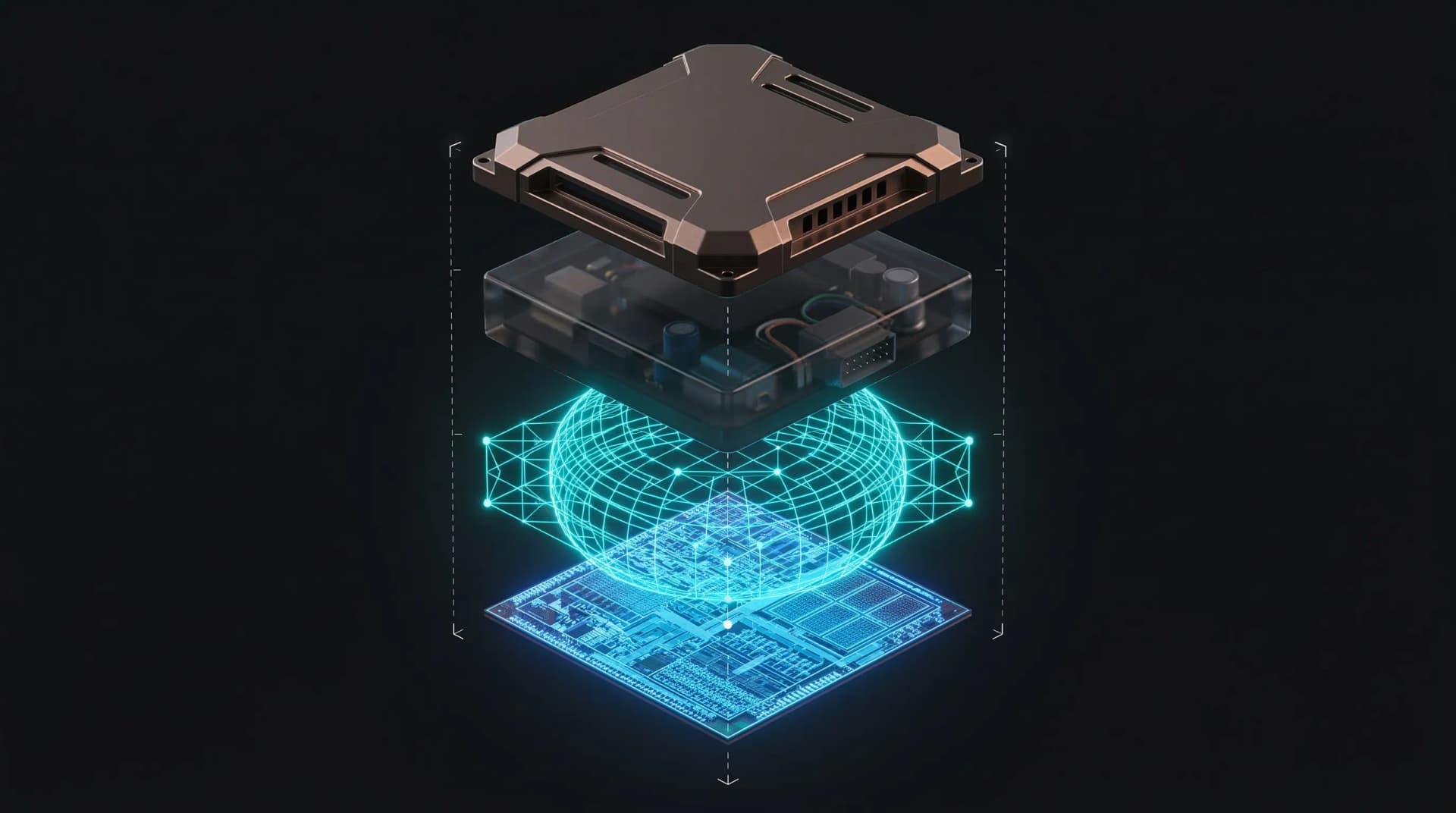 Diagrama das camadas de defesa do hardware PSI: blindagem Faraday, cerâmica anti-térmica e isolamento acústico